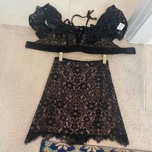 For Love and Lemons black lace with nude underlay outfit.